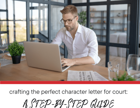 Blonde-haired man wearing glasses while sitting at a table on a laptop. Character letter for court thumbnail.